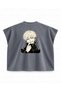 Jujutsu Kaisen Toge Inumaki Cursed Speech Portrait Printed Boxy Oversize Sleeveless T-Shirt - Anthracite - 2