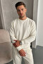 Men's Loose Textured Flare Ecru Sweatshirt - 2