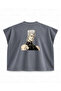 Jojo Jean Pierre Polnareff Silver Hair Portrait Printed Boxy Oversize Sleeveless T-Shirt - Anthracite - 2