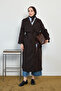 Women's Epaulette Detail Double Breasted Collar Lined Midi Length Trench Coat Bitter Brown - 4