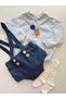 Handmade 100% Cotton Teddy Bear Concept Embroidered Jean Romper Set