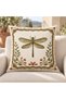 Vintage Floral and Dragonfly Patterned Set of 4 Decorative Throw Pillow Covers – Double-Sided, Cream Green - 4