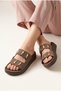 Women's Stylish, Double-Strapped, Gold Detailed Casual Slippers - 6