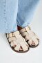 Benito Women's Leather Genuine Leather Buckle Caged Beige Slippers - 2