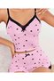 Heart Patterned Lace Detailed V-Neck Shorts Pajama Set - 2