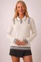 Women's Ecru Gray Detailed Knitwear Sweater Polo Collar Stone Embroidered Long Sleeve Knit Sweater - 5