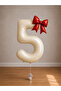 -5- Age Beige Number Red Bow Foil Balloon Set