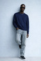 Men's Embroidered Shiny Navy Blue Sweatshirt - 3