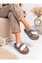 Women's Plush House Slippers with Cross Straps, Open Toe, Thick Sole, Winter Comfortable House Slippers, Dowry Slippers Stc1349 - 6