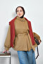 Women's Collar Belt Detail Cuff Sleeves Lined Jacket Camel - 4
