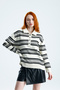 Striped Polo Collar Knit Sweater - 2