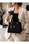 Women's 2-Piece Set Black Glittery Two-Compartment Gold Tassel Hand and Shoulder Bag and Card Holder - 5