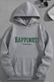 Unisex 3 Thread Cotton Gray Happiness Print Loose Fit Sweatshirt Hoodie