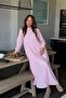 Women's Long Buttoned Pink Striped Shirt Dress - 5