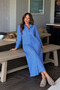 Women's Long Buttoned Blue Striped Shirt Dress - 4