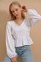 Women's V-Neck Blouse with Scallop and Embroidery - White