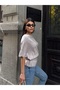 Women's Stone Belt Detail Short Sleeve Boat Neck Knitwear Blouse - 6