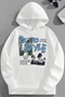 Unisex 3 Thread Cotton White Retrostyle Print Loose Fit Sweatshirt Hoodie
