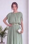 Women's Maxi Length Shoulder Tie Chiffon Dress with Gold Belt in Brown, Beige, Aqua Green - 4