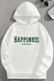 Unisex 3 Thread Cotton White Happiness Print Loose Fit Sweatshirt Hoodie