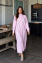 Women's Long Buttoned Pink Striped Shirt Dress - 6
