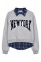 Plaid Garnished New York Lettered Oversize Sweatshirt Grimelanj - 2