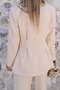Beige Pleated Detailed Double Button Blazer Suit - 5
