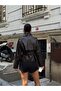 Women's Belted Leather Stand Collar Stylish Casual Oversize Jacket - 5