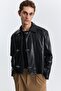 Metal Decorated Button Faux Leather Coat