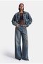 Women's Denim Color 4W6-8 Wide Leg Baggy Fit Special Design Denim Jeans with Bird Eye Detail - 6