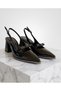 Women's Black Patent Leather Pointed Toe Bow Detailed Sole with Nickel Detail Thick Heel 7.3cm Length Casual Comfortable Shoes
