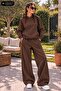 Women's Hooded Wide Leg Two-Piece Tracksuit Set with Kangaroo Pockets Oversize
