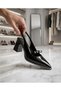 Women's Black Patent Leather Pointed Toe Bow Detailed Sole with Nickel Detail Thick Heel 7.3cm Length Casual Comfortable Shoes - 2