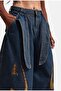 Women's Denim Jeans in Denim Color 1W6-8, Barrel Fit, with Belt and Embroidery Detail, Special Design - 7