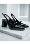 Women's Black Patent Leather Pointed Toe Bow Detailed Sole with Nickel Detail Thick Heel 7.3cm Length Casual Comfortable Shoes - 5