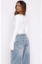 Women's White Square Neck Lace Detailed Long Sleeve Diver Blouse - 4