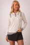 Women's Ecru Gray Detailed Knitwear Sweater Polo Collar Stone Embroidered Long Sleeve Knit Sweater - 7