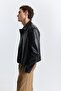 Metal Decorated Button Faux Leather Coat - 5