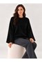 Women's Bearded Hooded Knitwear Sweater Oversize Crew Neck Wide Sleeve Winter Wear - 2