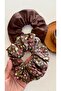 Elastic Hair Tie 2-Piece Set Brown Plain and Floral Patterned Ruffled Fabric Scrunchie Hair Tie Non-Damaging Elastic Hair Tie - 5