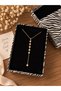 Women's Gold Steel Y Necklace with Stone Round Detail and Long Pendant Elegant Necklace