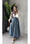 Women's Pleated Design Long Denim Skirt with Seats