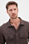 Buttoned Double Pocket Pique Fabric Shirt - 7