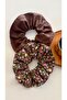 Elastic Hair Tie 2-Piece Set Brown Plain and Floral Patterned Ruffled Fabric Scrunchie Hair Tie Non-Damaging Elastic Hair Tie - 3
