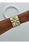 Special Series Floral Design Pearl Detail Adjustable Gold Bracelet - 3