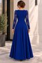 Women's Long Sleeve Wavy V-Neck Lace Sleeve Detailed Crepe Long Evening Dress - 3
