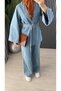 Women’s Denim Belt Detail Pants Blouse Set - 2