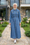 Women's Buttoned Beaded Belted Denim Blue Dress - 2