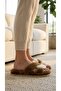 Women's Brown Cross Double-Strapped Plush House Slippers 3 cm Byndti̇mjcap01 - 5