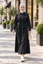 Women's Buttoned Beaded Belted Denim Black Dress - 6